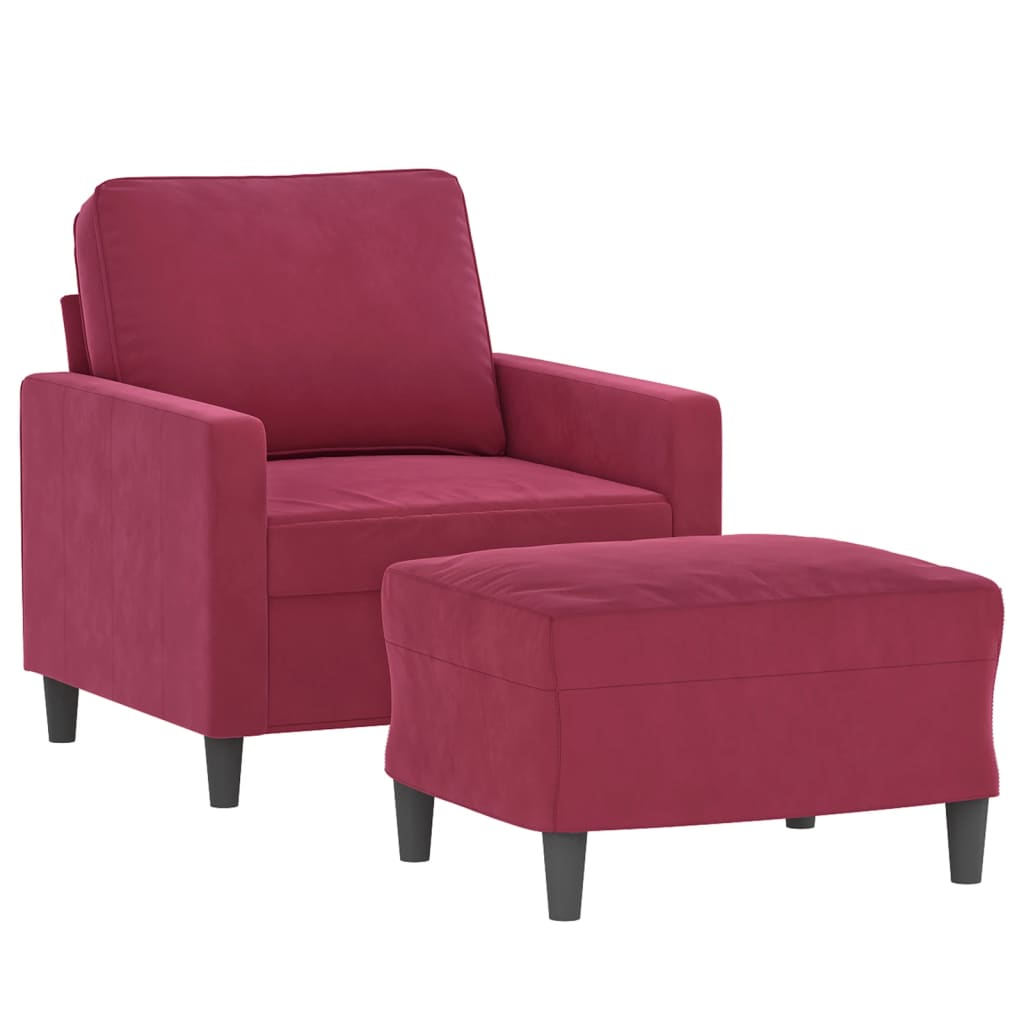 Fauteuil Met Voetenbank 60 Cm Fluweel Wijnrood