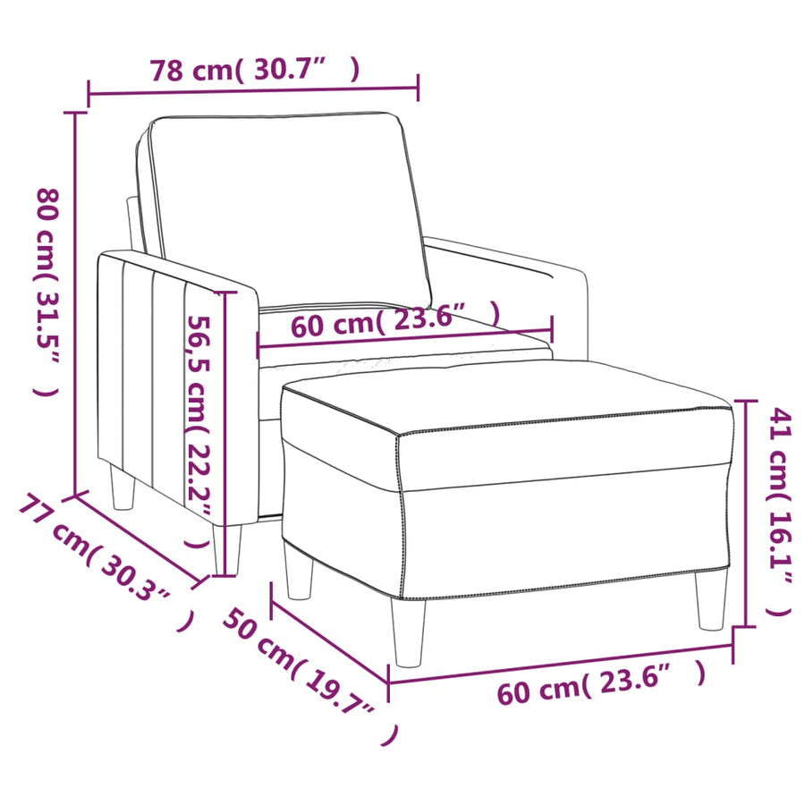 Fauteuil Met Voetenbank 60 Cm Fluweel Wijnrood