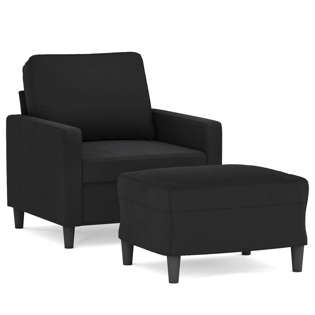 Fauteuil Met Voetenbank 60 Cm Fluweel Zwart