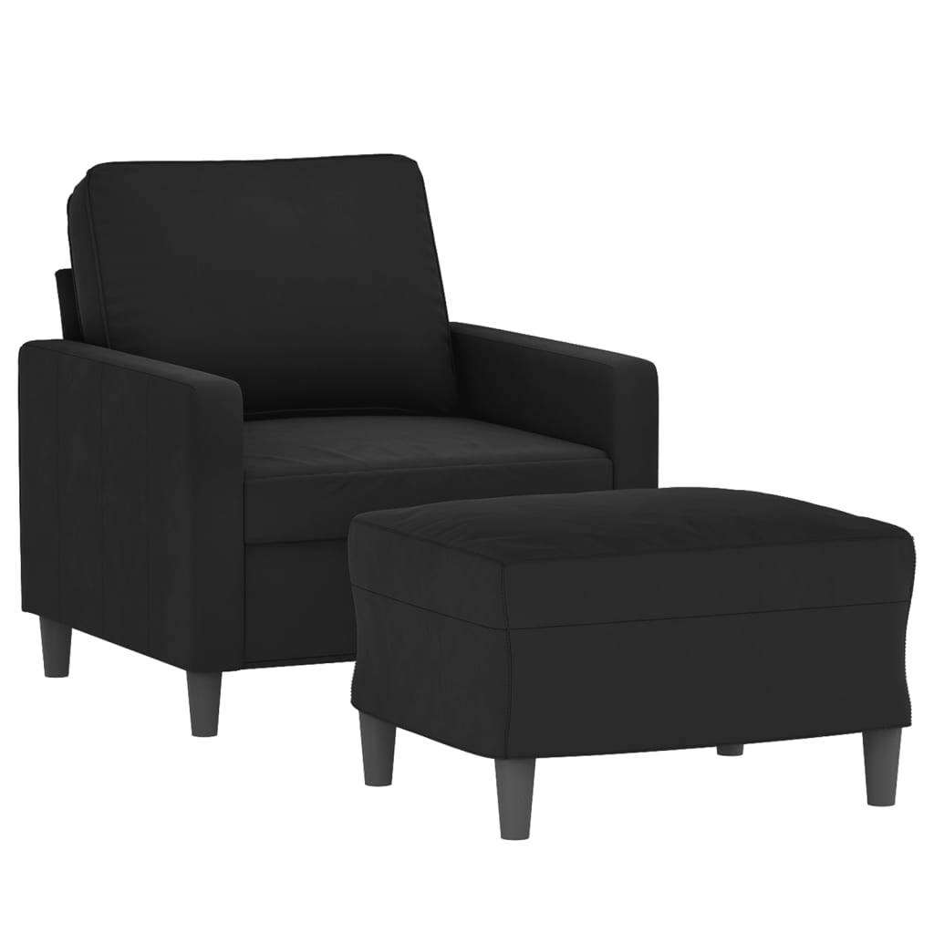 Fauteuil Met Voetenbank 60 Cm Fluweel Zwart