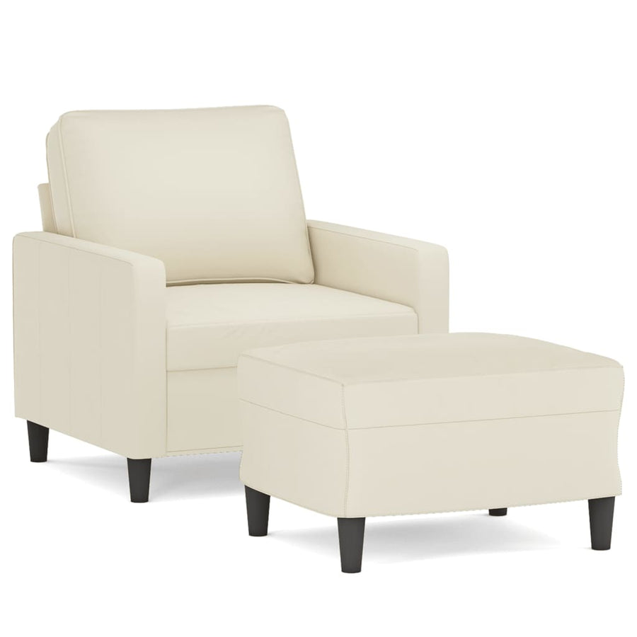 Fauteuil met voetenbank 60 cm fluweel crèmekleurig