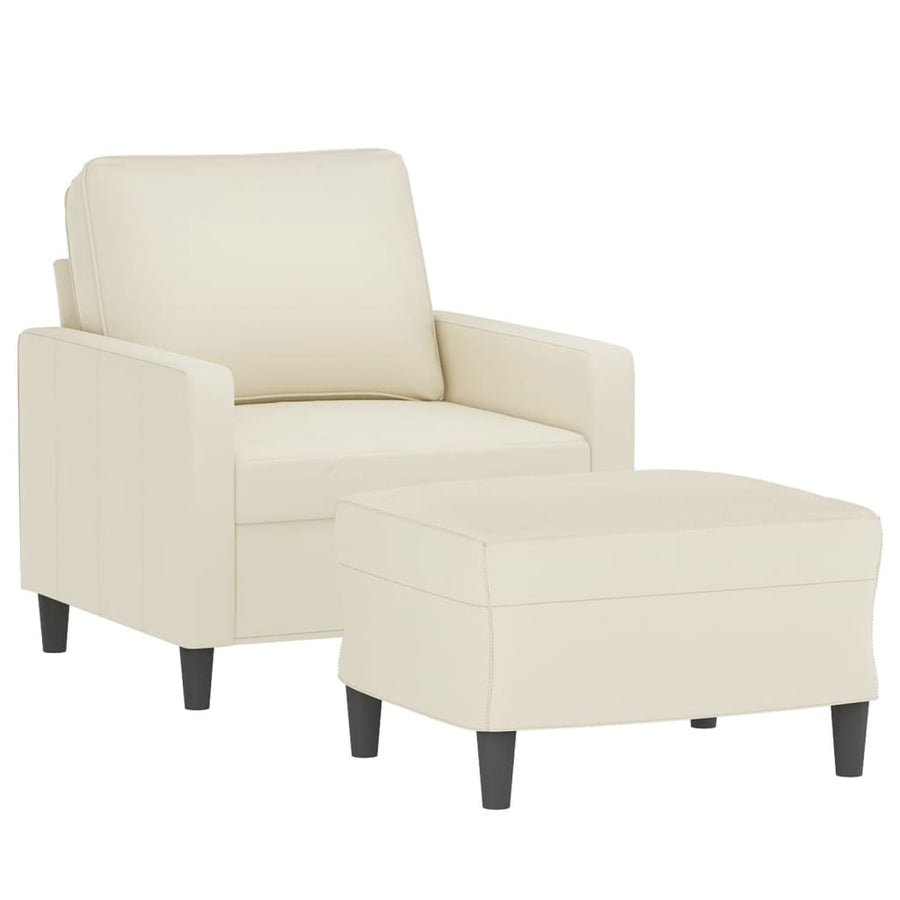 Fauteuil met voetenbank 60 cm fluweel crèmekleurig