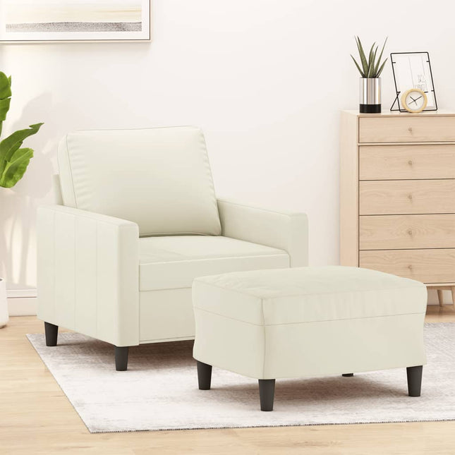 Fauteuil met voetenbank 60 cm fluweel crèmekleurig