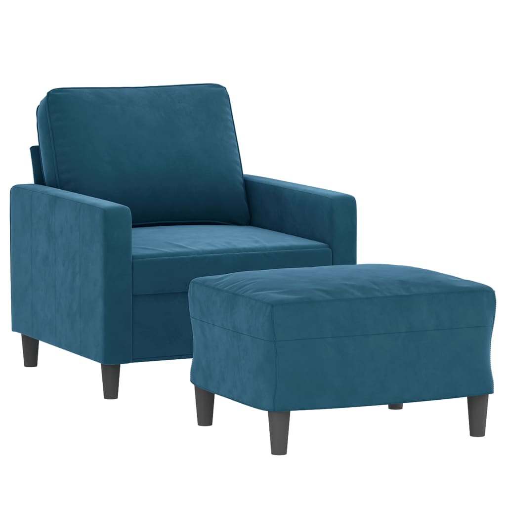 Fauteuil met voetenbank 60 cm fluweel blauw