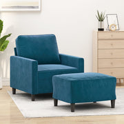 Fauteuil met voetenbank 60 cm blauw fluweel