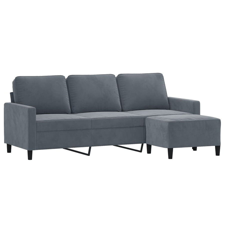 Driezitsbank Met Voetenbank 180 Cm Fluweel Donkergrijs