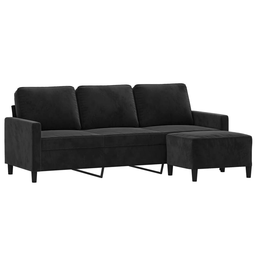 Driezitsbank Met Voetenbank 180 Cm Fluweel Zwart