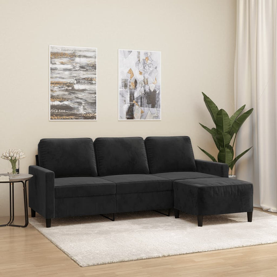 Driezitsbank Met Voetenbank 180 Cm Fluweel Zwart
