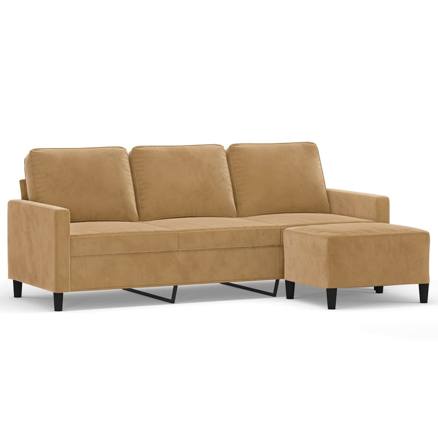 Driezitsbank Met Voetenbank 180 Cm Fluweel Bruin