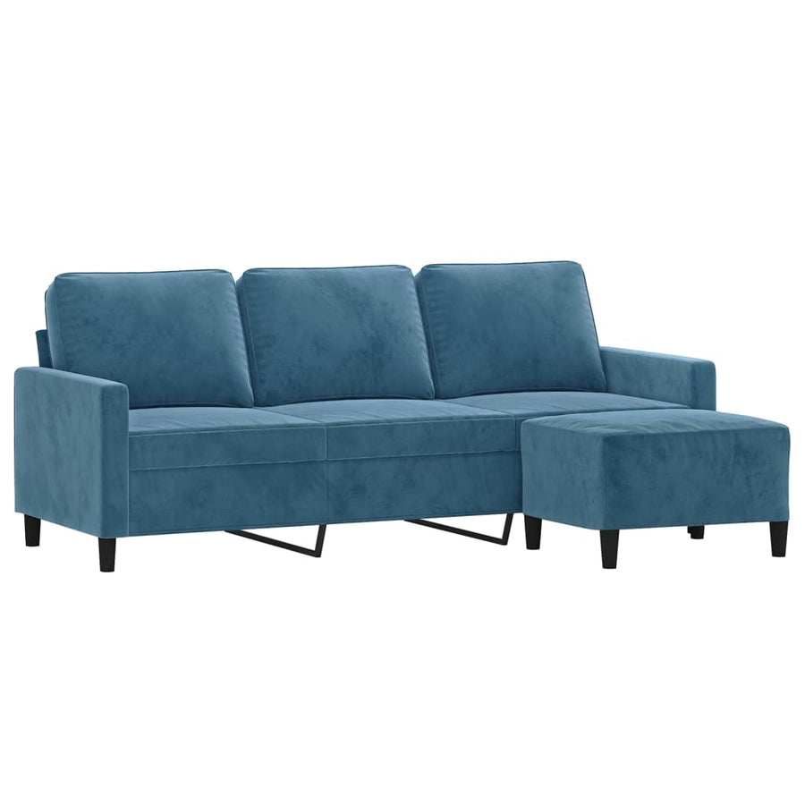 Driezitsbank met voetenbank 180 cm fluweel blauw