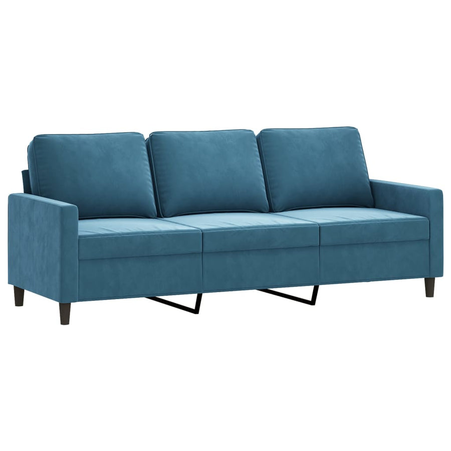 Driezitsbank met voetenbank 180 cm fluweel blauw