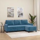 Three-seater sofa with footstool 180 cm velvet blue