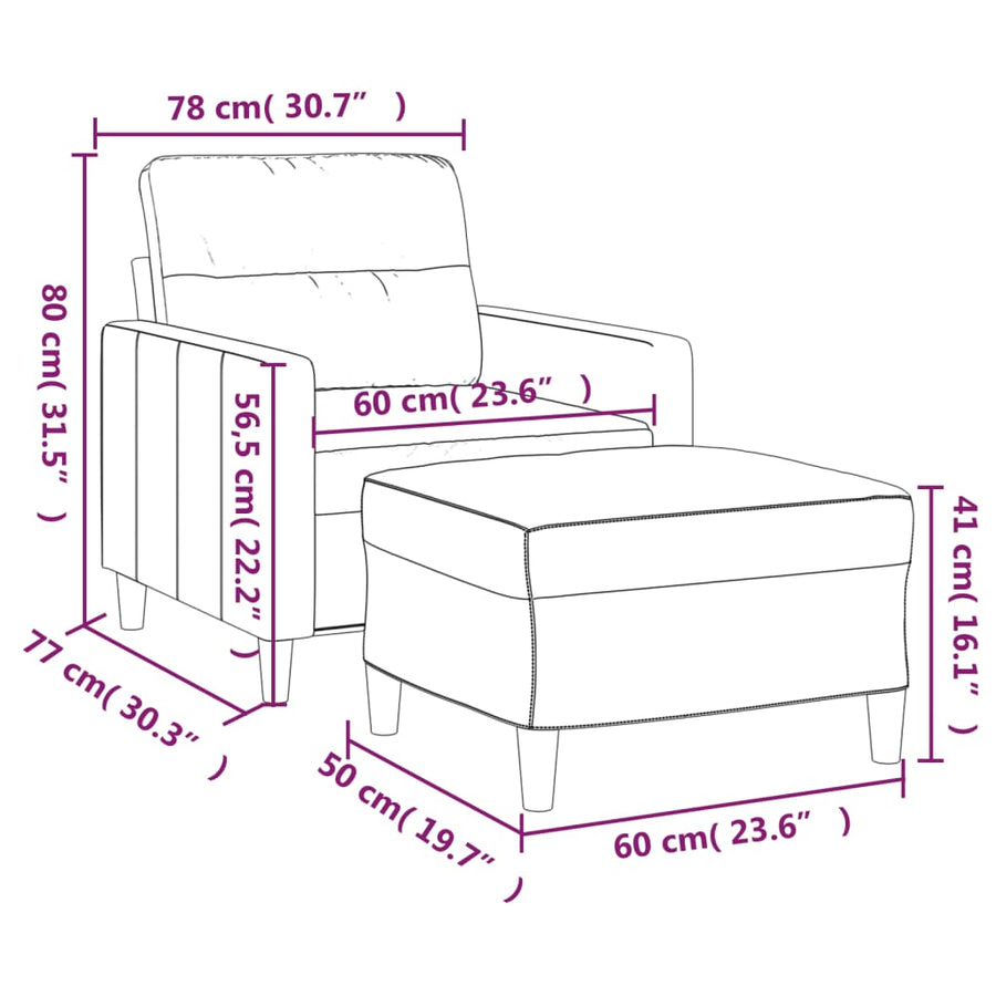 Fauteuil Met Voetenbank 60 Cm Stof Lichtgrijs
