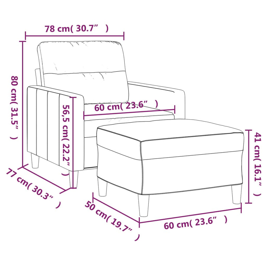 Fauteuil Met Voetenbank 60 Cm Stof Zwart