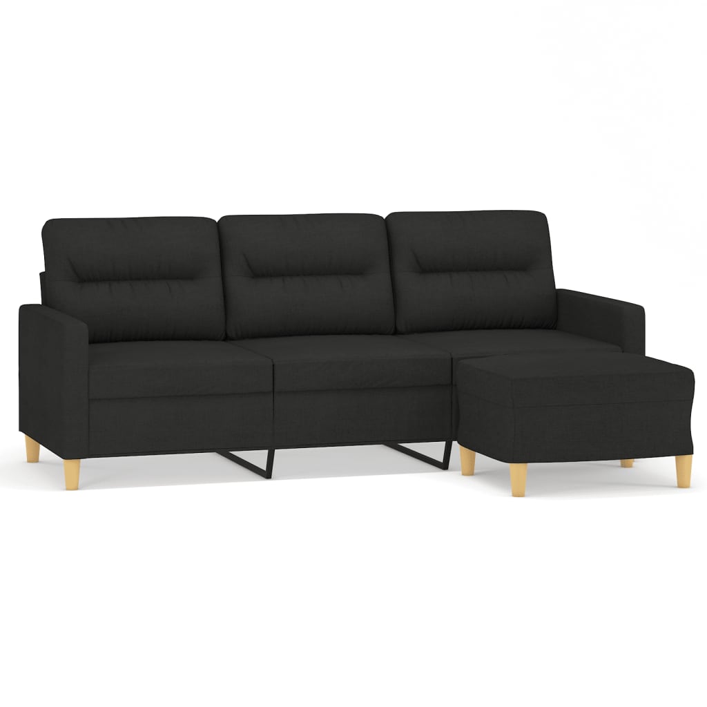 Driezitsbank Met Voetenbank 180 Cm Stof Zwart