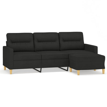 Driezitsbank Met Voetenbank 180 Cm Stof Zwart