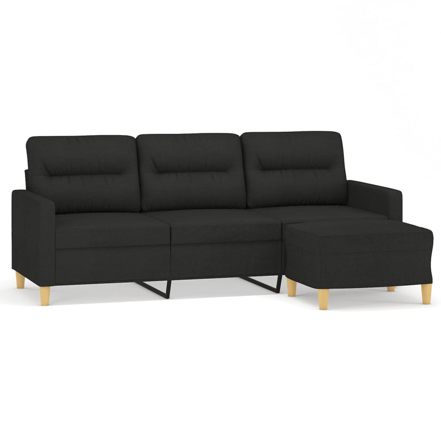 Driezitsbank Met Voetenbank 180 Cm Stof Zwart