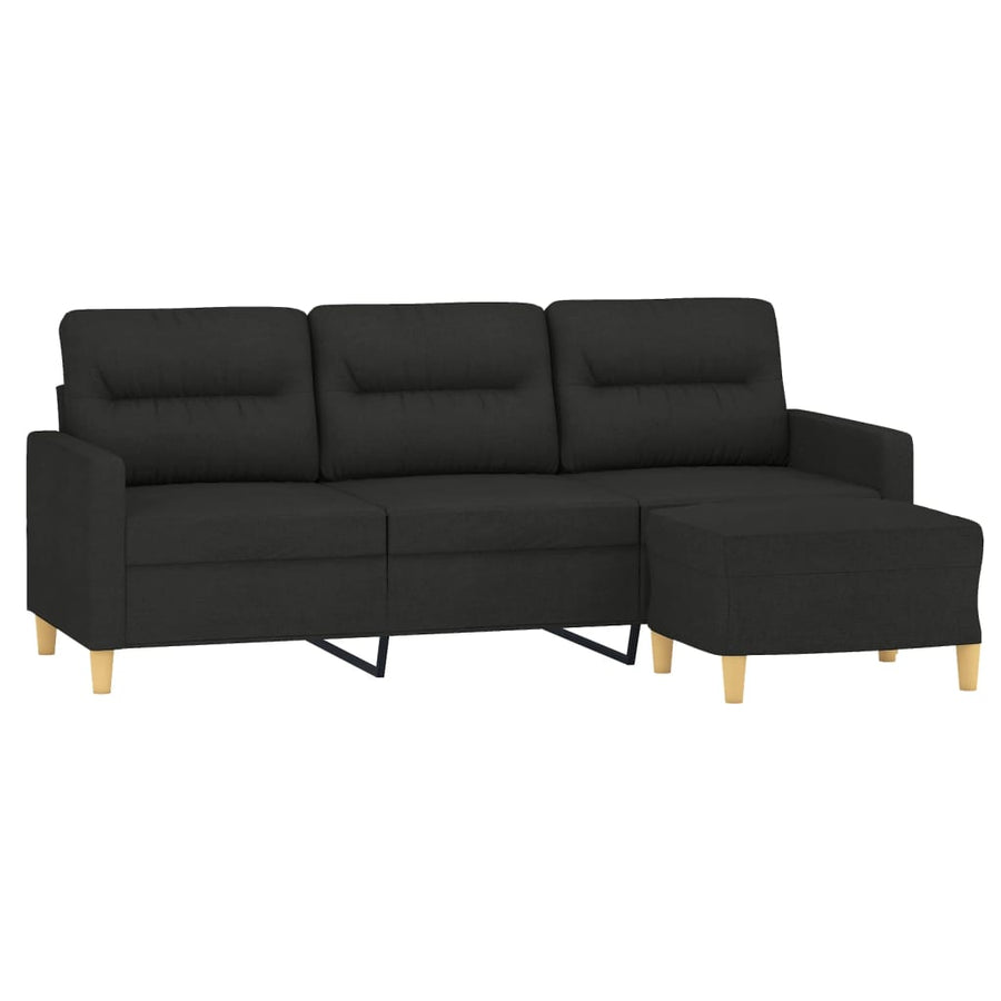 Driezitsbank Met Voetenbank 180 Cm Stof Zwart