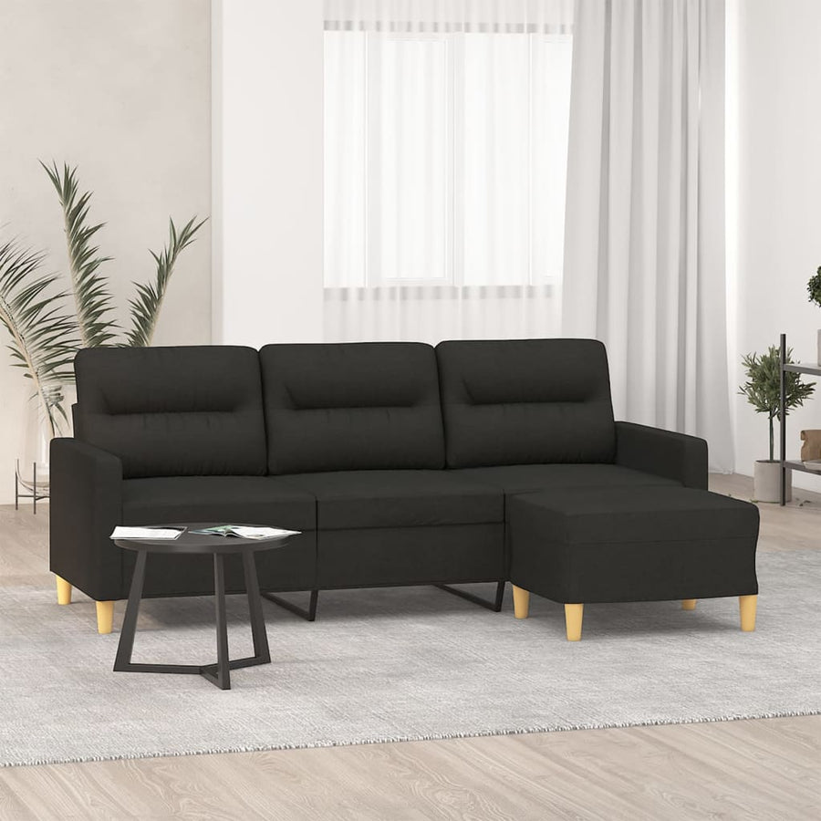Driezitsbank Met Voetenbank 180 Cm Stof Zwart