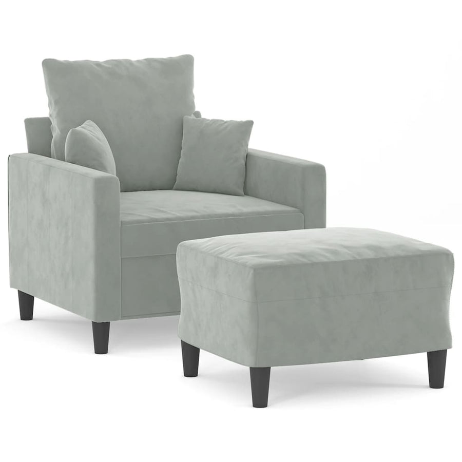 Fauteuil Met Voetenbank 60 Cm Fluweel Lichtgrijs