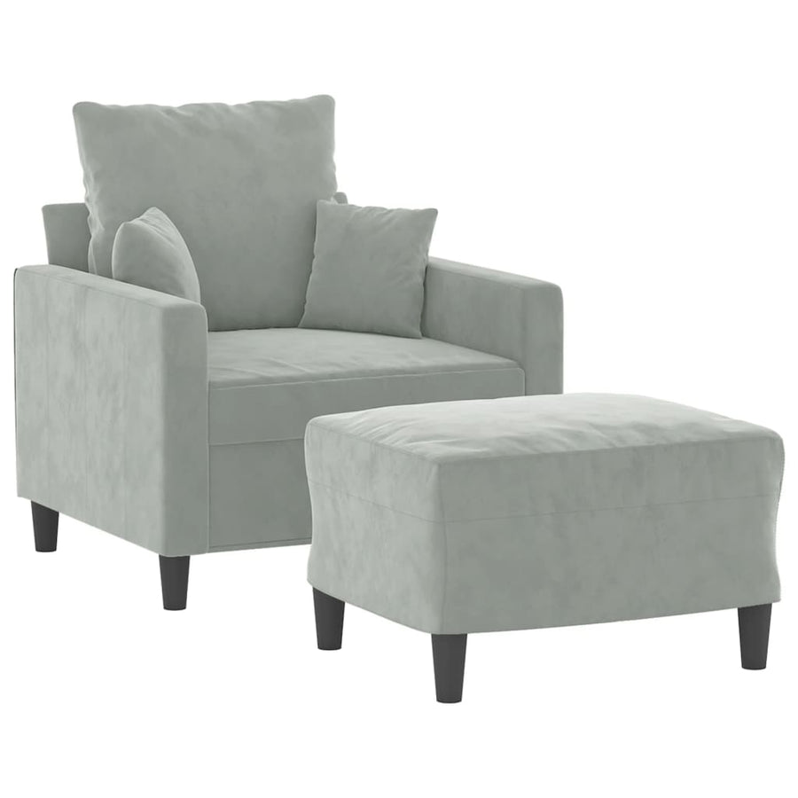Fauteuil Met Voetenbank 60 Cm Fluweel Lichtgrijs
