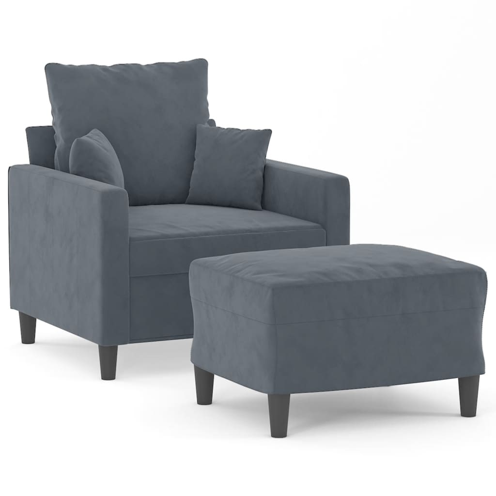 Fauteuil Met Voetenbank 60 Cm Fluweel Donkergrijs