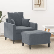 Fauteuil met voetenbank 60 cm donkergrijs fluweel