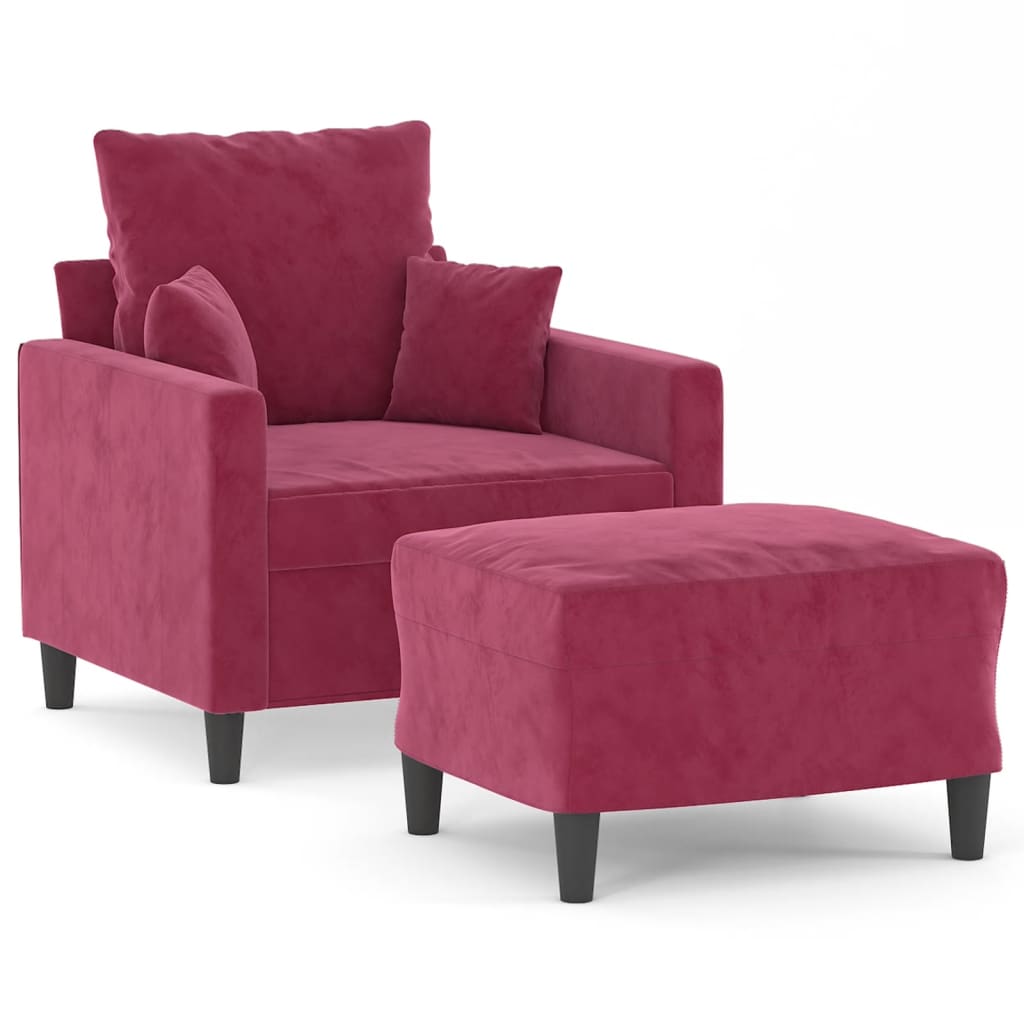 Fauteuil Met Voetenbank 60 Cm Fluweel Wijnrood