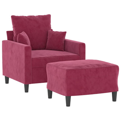 Fauteuil Met Voetenbank 60 Cm Fluweel Wijnrood
