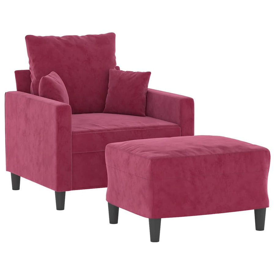 Fauteuil Met Voetenbank 60 Cm Fluweel Wijnrood