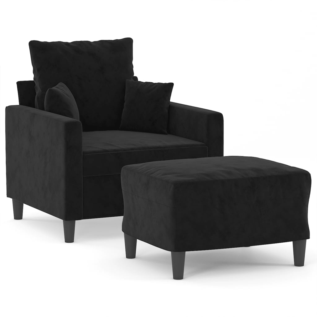 Fauteuil Met Voetenbank 60 Cm Fluweel Zwart