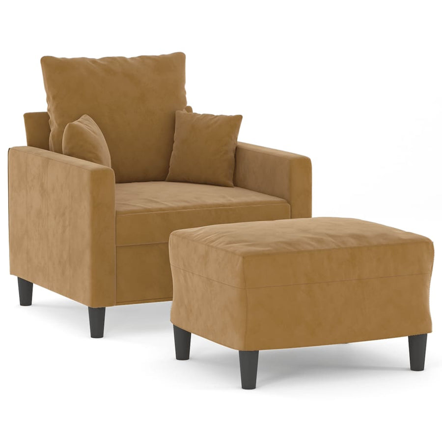 Fauteuil Met Voetenbank 60 Cm Fluweel Bruin