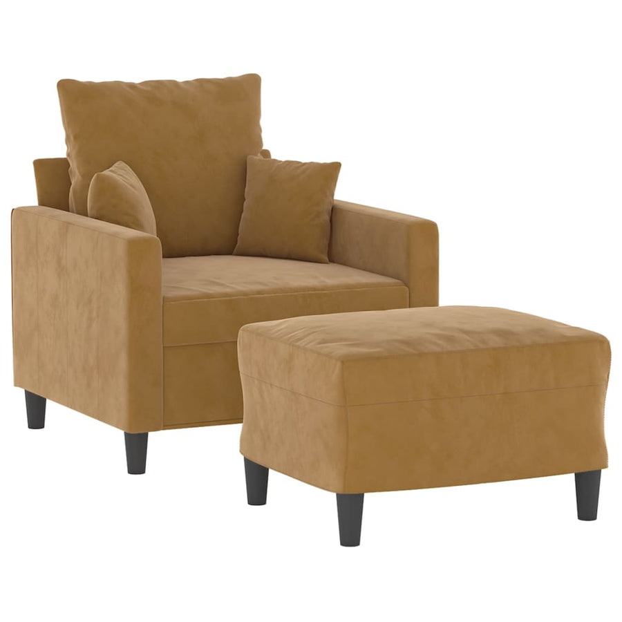 Fauteuil Met Voetenbank 60 Cm Fluweel Bruin