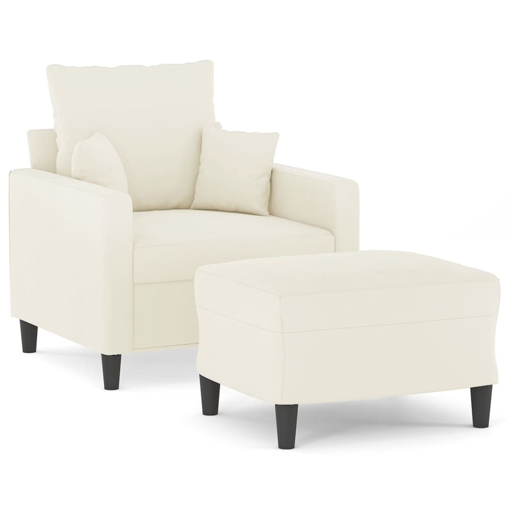 Fauteuil met voetenbank 60 cm fluweel crèmekleurig