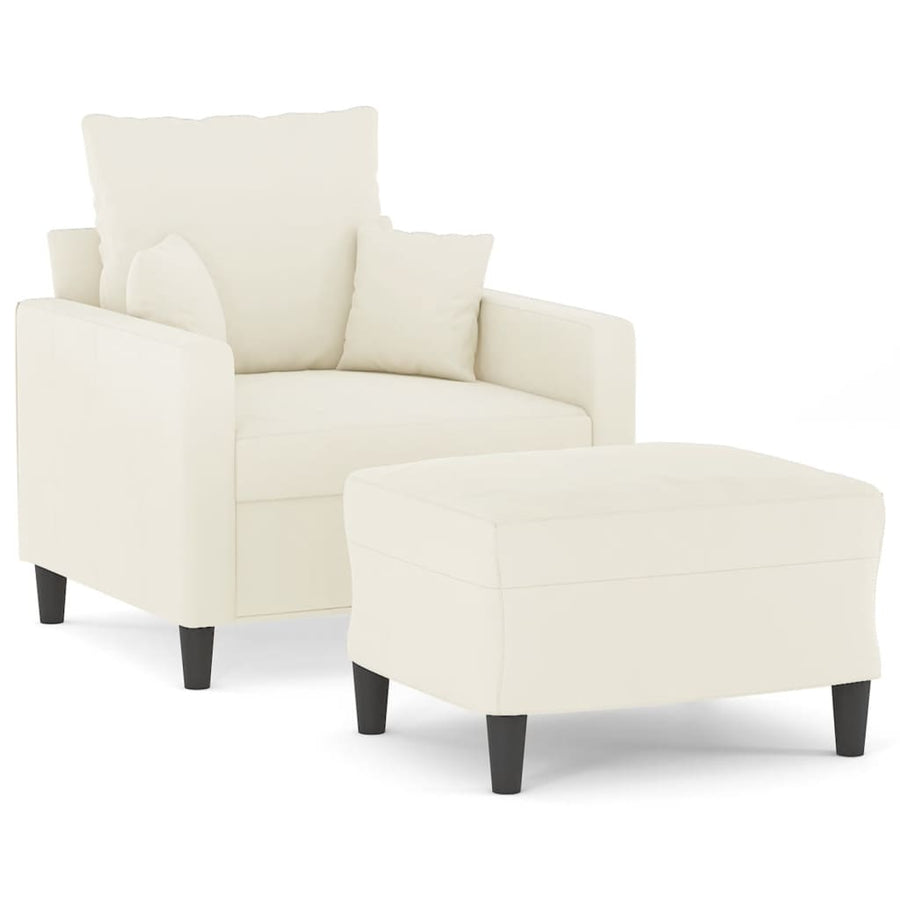 Fauteuil met voetenbank 60 cm fluweel crèmekleurig