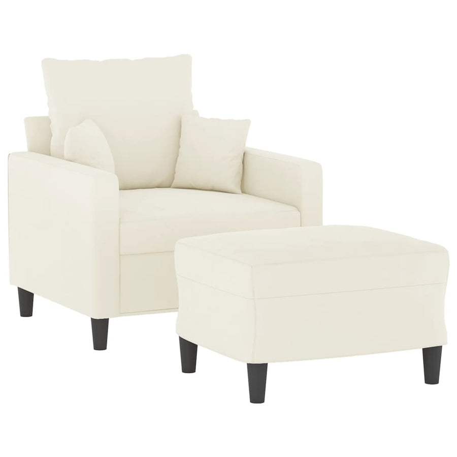 Fauteuil met voetenbank 60 cm fluweel crèmekleurig