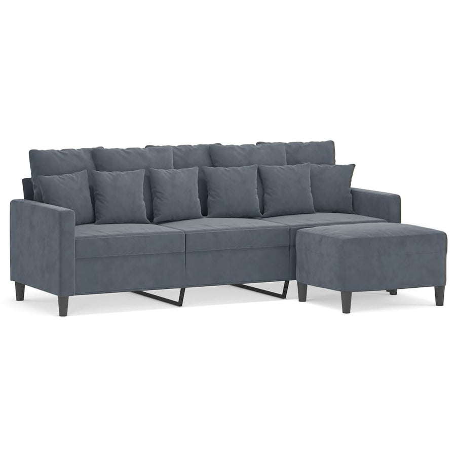 Driezitsbank Met Voetenbank 180 Cm Fluweel Donkergrijs