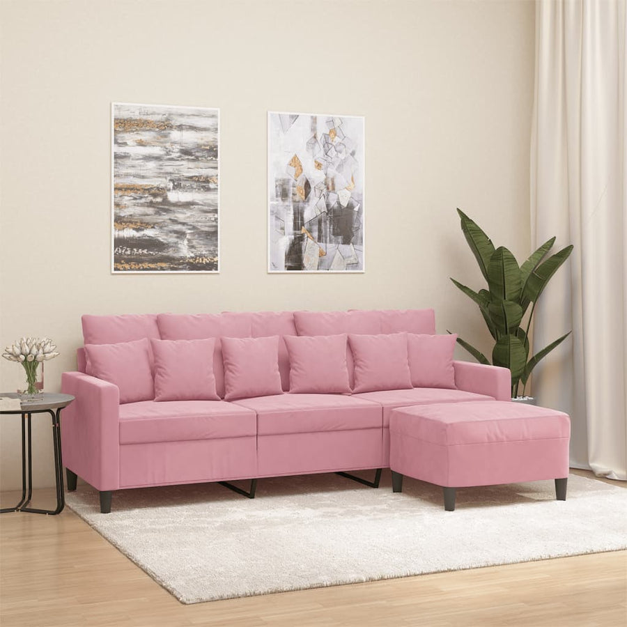 Driezitsbank Met Voetenbank 180 Cm Fluweel Roze