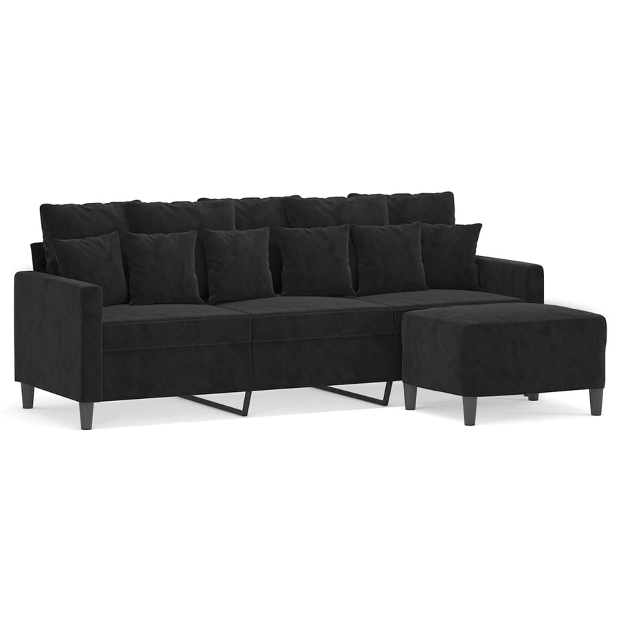 Driezitsbank Met Voetenbank 180 Cm Fluweel Zwart