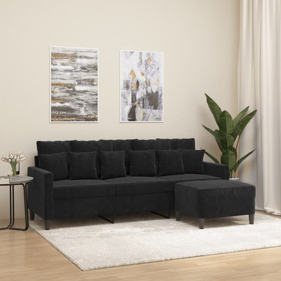 Driezitsbank Met Voetenbank 180 Cm Fluweel Zwart