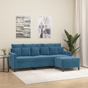 Driezitsbank met voetenbank 198x77x80 cm fluweel blauw
