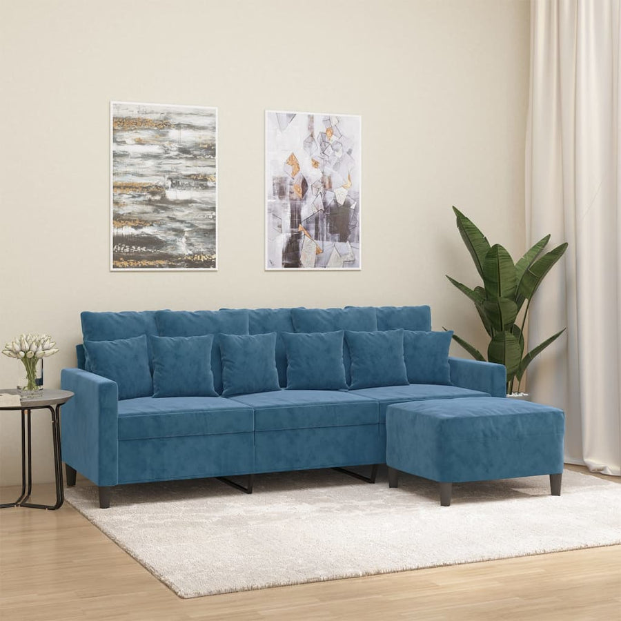 Driezitsbank Met Voetenbank 180 Cm Fluweel Blauw