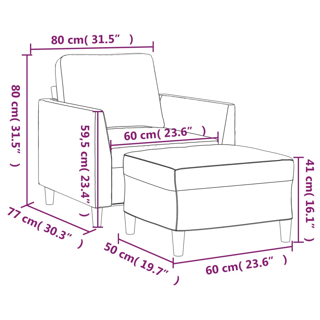 Fauteuil Met Voetenbank 60 Cm Kunstleer Zwart