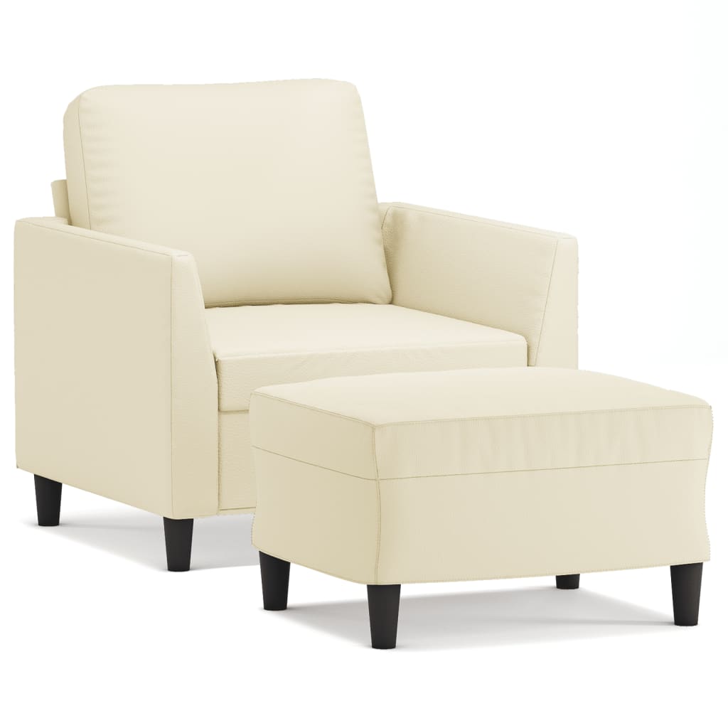 Fauteuil met voetenbank 60 cm kunstleer crèmekleurig