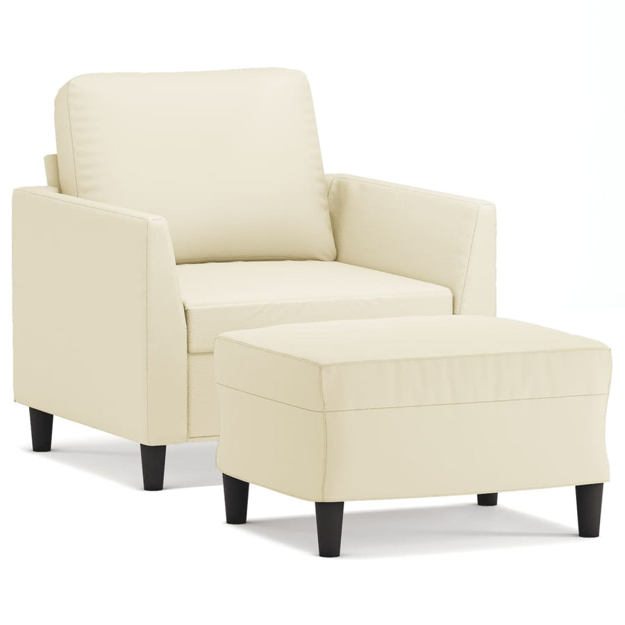 Fauteuil met voetenbank 60 cm kunstleer crèmekleurig