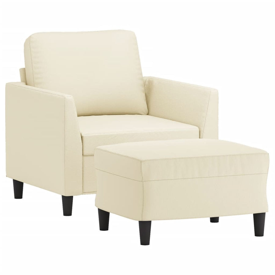 Fauteuil met voetenbank 60 cm kunstleer crèmekleurig