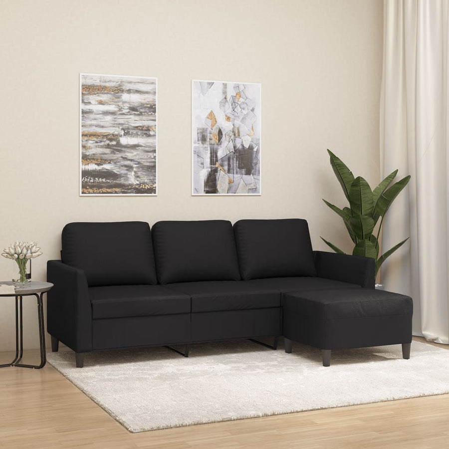 Driezitsbank Met Voetenbank 180 Cm Kunstleer Zwart