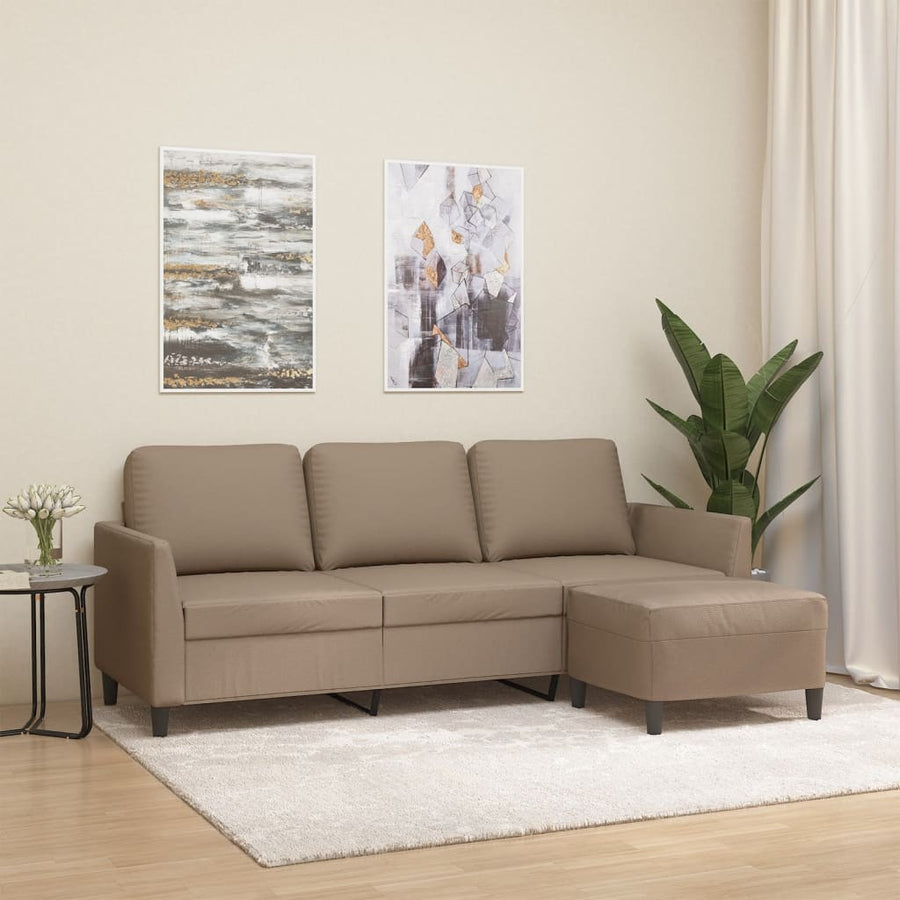 Driezitsbank Met Voetenbank 180 Cm Kunstleer Kleurig Cappuccino