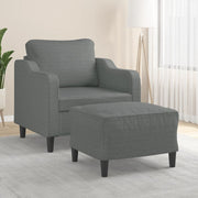 Fauteuil met voetenbank stof donkergrijs