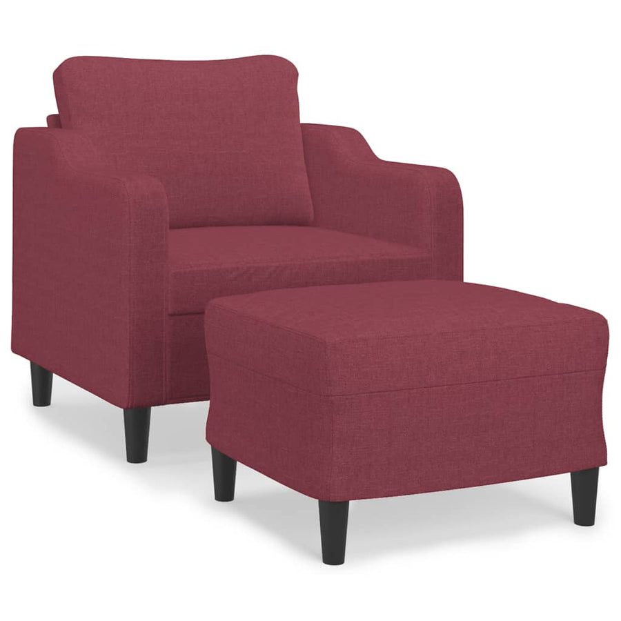 Fauteuil met voetenbank 60 cm stof wijnrood